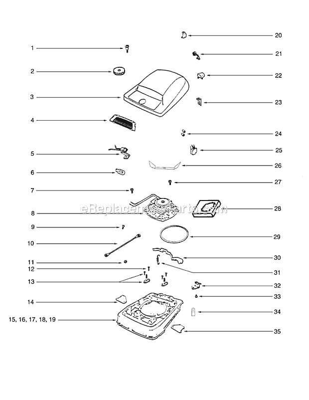 Base And Hood Diagram and Parts List for C2095A  Eureka Upright Vacuum