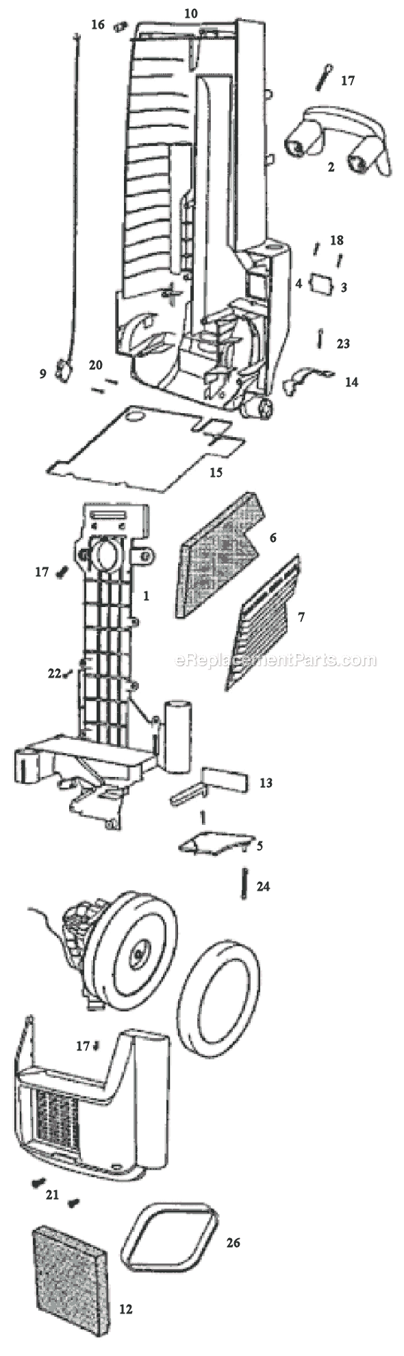 Page B Diagram and Parts List for C6446AT  Eureka Upright Vacuum