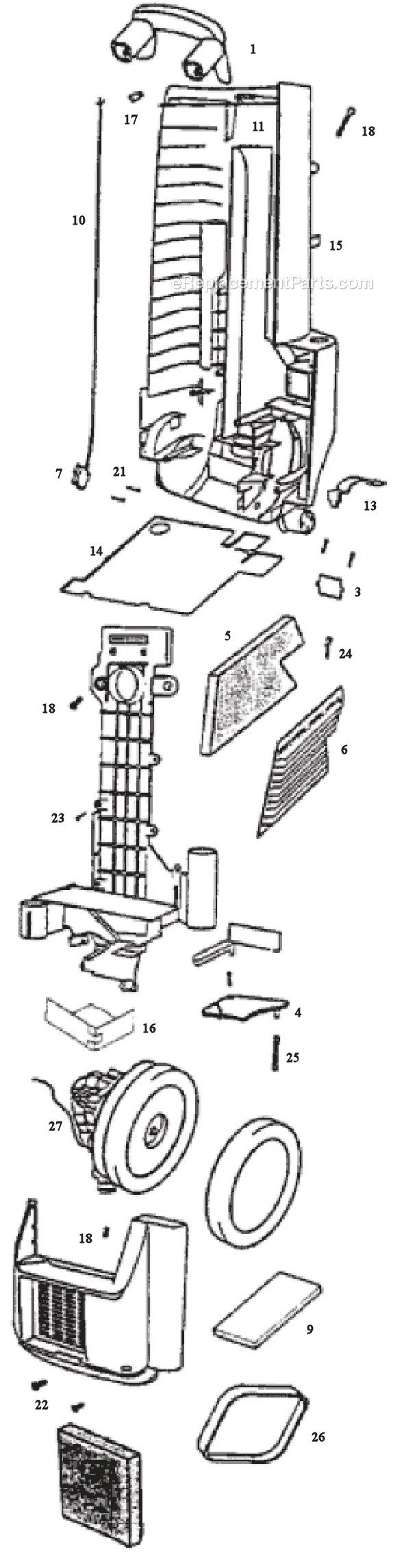 Page B Diagram and Parts List for C6446BT  Eureka Upright Vacuum