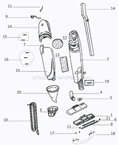 Page A Diagram and Parts List for 285A  Eureka Upright Vacuum