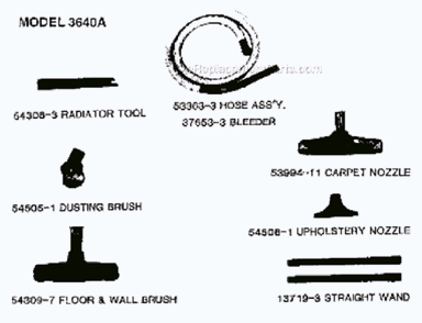 Page C Diagram and Parts List for 3640A  Eureka Canister Vacuum