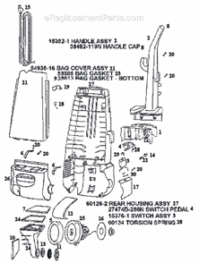 Page B Diagram and Parts List for 4321ATX  Eureka Upright Vacuum