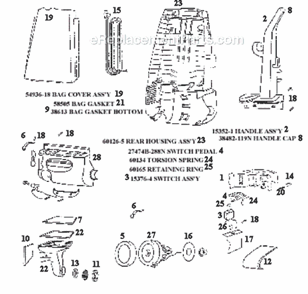 Page B Diagram and Parts List for 4325AT  Eureka Upright Vacuum