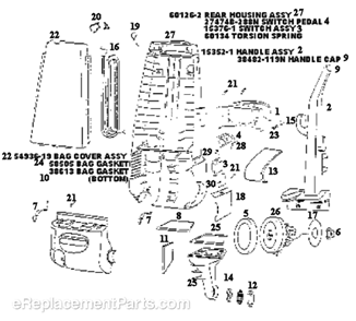 Page B Diagram and Parts List for 4326ATX  Eureka Upright Vacuum