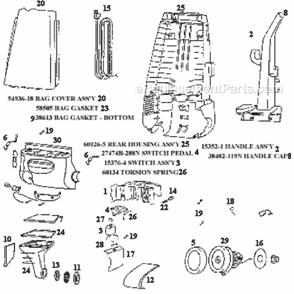 Page B Diagram and Parts List for 4326AT  Eureka Upright Vacuum