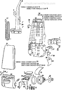 Page B Diagram and Parts List for 4335ATM  Eureka Upright Vacuum