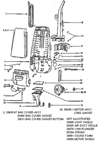 Part Location Diagram of E-61432-9 Eureka Motor Cover Assembly W/O Lens