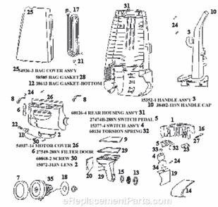 Page B Diagram and Parts List for 4351BT  Eureka Upright Vacuum
