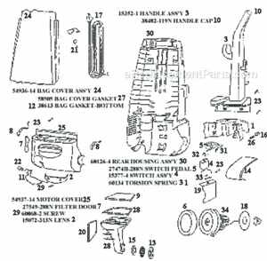 Page B Diagram and Parts List for 4352BT  Eureka Upright Vacuum