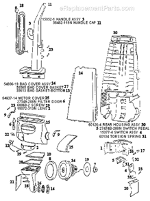 Page B Diagram and Parts List for 4352DT  Eureka Upright Vacuum