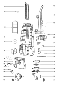 Page B Diagram and Parts List for 4388BT  Eureka Upright Vacuum
