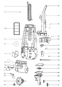 Page C Diagram and Parts List for 4393B  Eureka Upright Vacuum