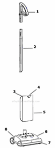 Part Location Diagram of 442A-012 Eureka Handle Grip Assembly
