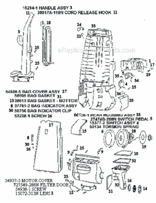 Page B Diagram and Parts List for 4440ATV  Eureka Upright Vacuum