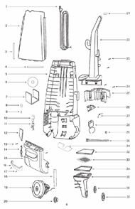 Page B Diagram and Parts List for 4458A  Eureka Upright Vacuum