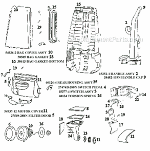 Page B Diagram and Parts List for 4460BT  Eureka Upright Vacuum