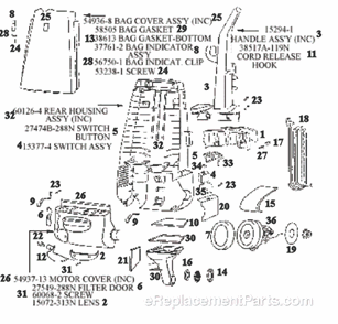 Page B Diagram and Parts List for 4465BT  Eureka Upright Vacuum