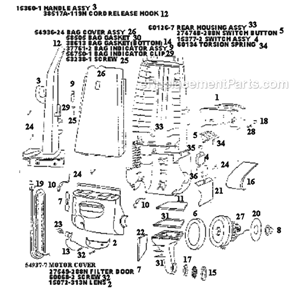 Page B Diagram and Parts List for 4465DTX  Eureka Upright Vacuum