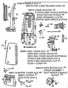Page B Diagram and Parts List for 4479AT  Eureka Upright Vacuum