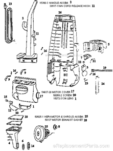 Part Location Diagram of 54937-20 Eureka Motor Cover Assembly W/O Lens