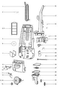Page B Diagram and Parts List for 4497AH  Eureka Upright Vacuum