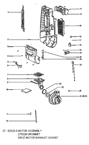 Part Location Diagram of 60625-8 Eureka Hepa Motor & Shroud Assembly
