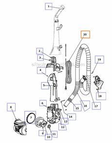 Main Body Diagram and Parts List for 4704RES  Eureka Upright Vacuum