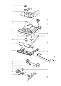 Base Hood Diagram and Parts List for 4870DT  Eureka Upright Vacuum
