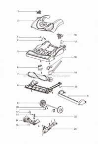 Base And Hood Assembly Diagram and Parts List for 4870F  Eureka Upright Vacuum