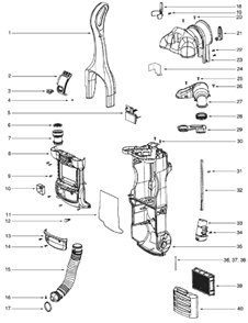 Page B Diagram and Parts List for 4885AT  Eureka Upright Vacuum