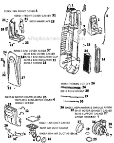 Page B Diagram and Parts List for 5184AT  Eureka Upright Vacuum
