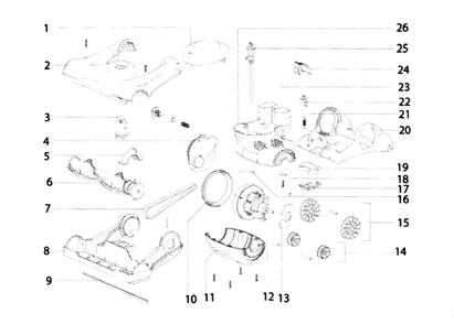 Base And Motor Diagram and Parts List for AS2030A  Eureka Upright Vacuum