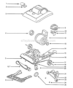 Page B Diagram and Parts List for 7605ATX  Eureka Upright Vacuum