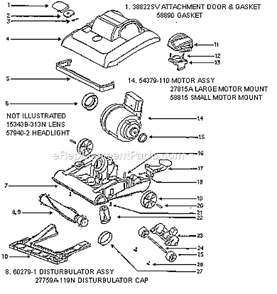 Page B Diagram and Parts List for 7612DT  Eureka Upright Vacuum