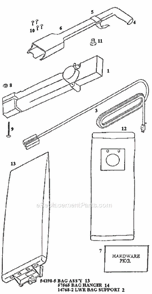 Part Location Diagram of 38301-1 Eureka Upper Handle Assembly