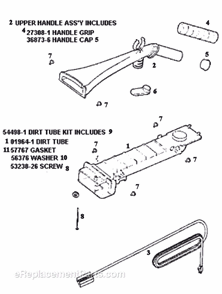 Part Location Diagram of 01974-1 Eureka Handle Assembly Upper Packa