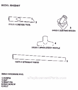 Page A Diagram and Parts List for 9845BT  Eureka Upright Vacuum