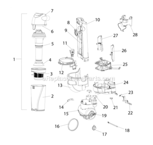 Main Body Diagram and Parts List for AS1101A  Eureka Upright Vacuum