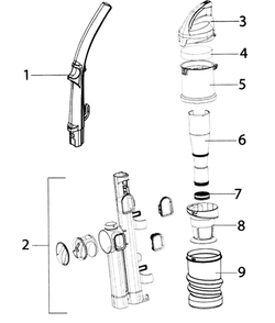 Handle And Dust Cup Diagram and Parts List for AS2030A  Eureka Upright Vacuum