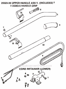 Part Location Diagram of 25329-36 Eureka Handle Assembly (Upper)