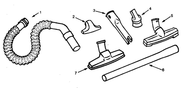 Hose And Attachment Parts Diagram and Parts List for 3120  Eureka Canister Vacuum