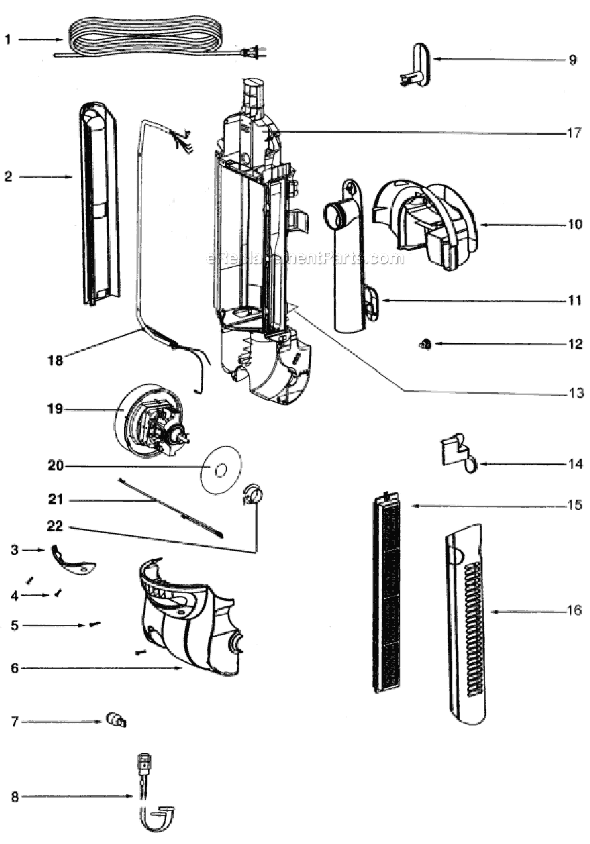 Page D Diagram and Parts List for HP5505A  Eureka Upright Vacuum