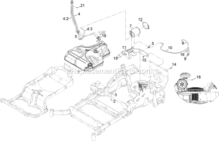 Fuel Assembly Diagram and Parts List for LZX801CKA60600 (402082300-404314158)(2018) Exmark Lawn Mower