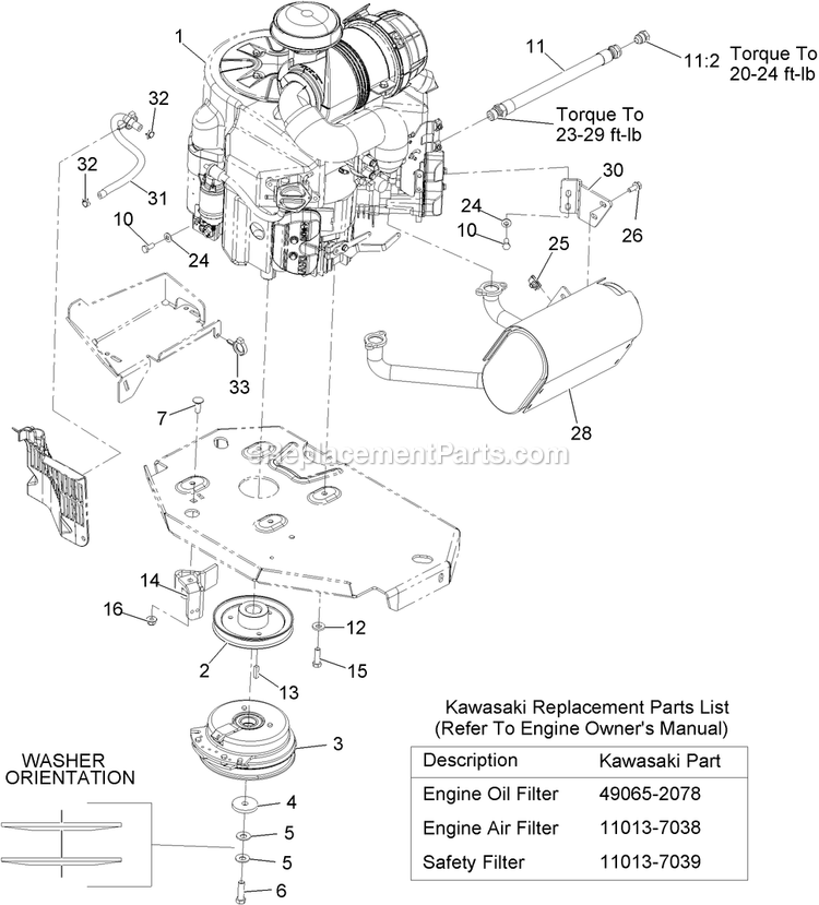 Engine Assembly Diagram and Parts List for LZS29KA724 (920000-999999)(2011) Exmark Lawn Mower