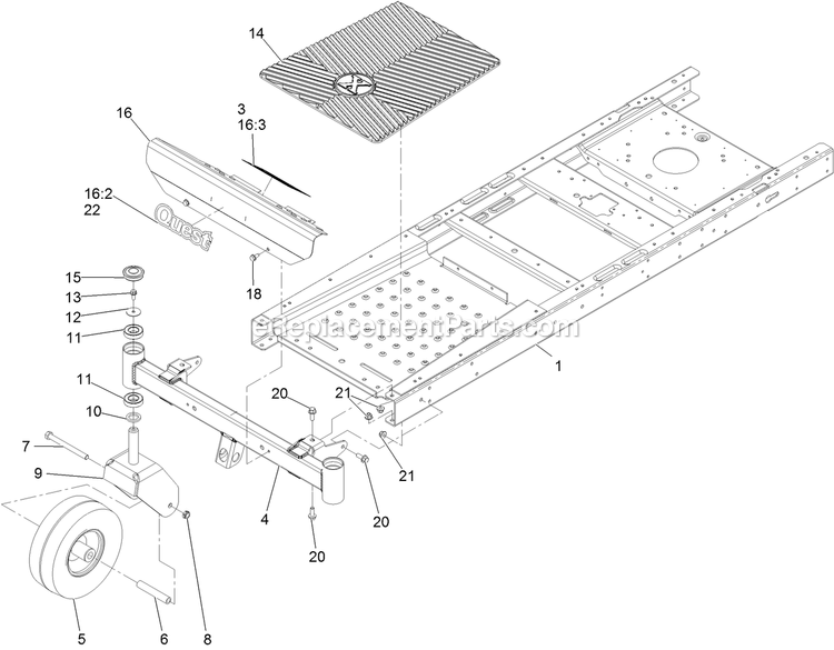 Main Frame And Front Axle Assembly Diagram and Parts List for QTS452CEM34200 (315000000-315999999)(2015) Exmark Lawn Mower
