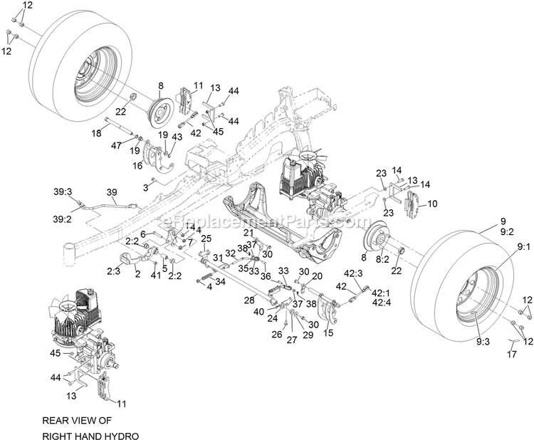 Rear Wheel Assembly Diagram and Parts List for LZE730GKA604B3 (315000000-315999999)(2015) Exmark Lawn Mower