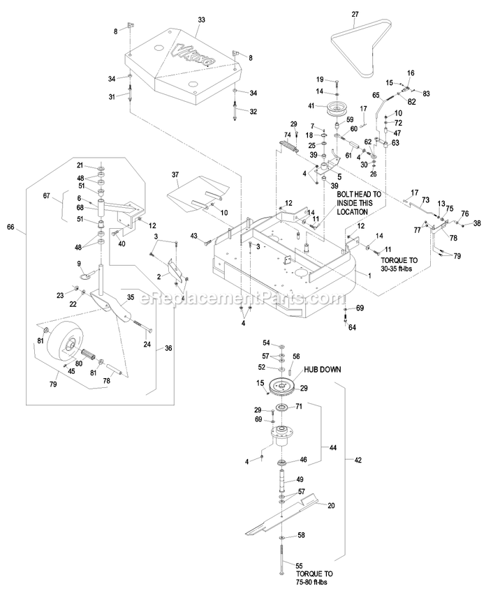 Mower Deck (1) Diagram and Parts List for VH3215KAC (440000-509999)(2004) Exmark Lawn Mower