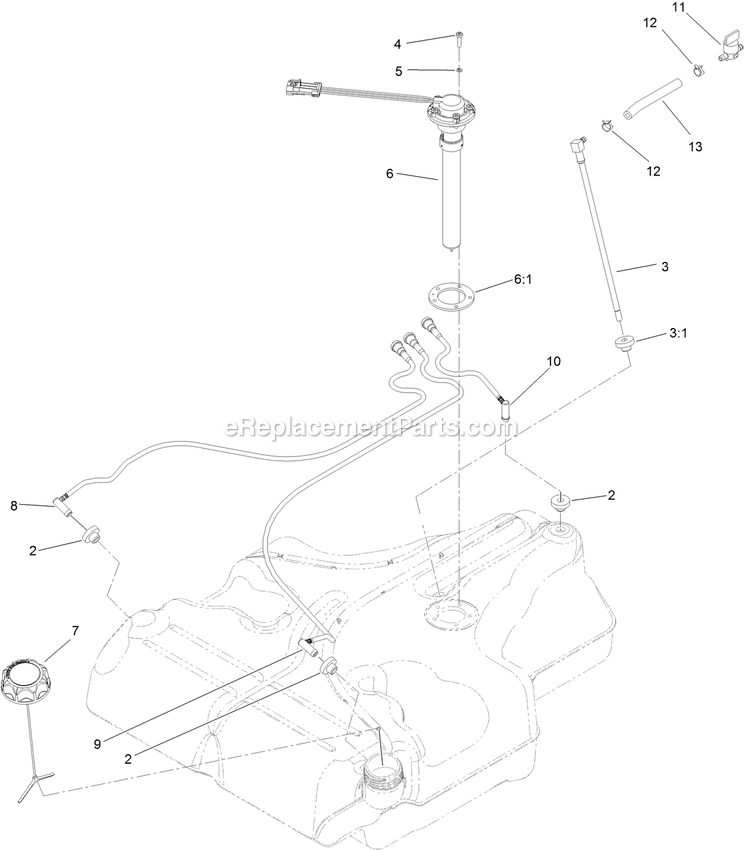 Fuel Tank Assembly Diagram and Parts List for LZS801GKA524A2 (316000000-316999999)(2016) Exmark Lawn Mower