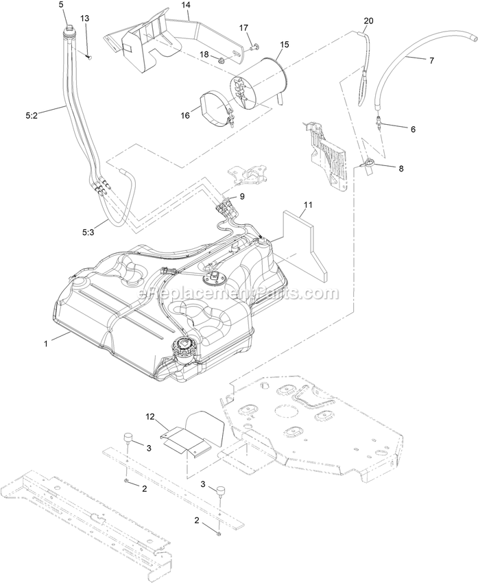 Fuel System Assembly Diagram and Parts List for LZX980EKC726W0 (411294212-999999999)(2022) Exmark Lawn Mower