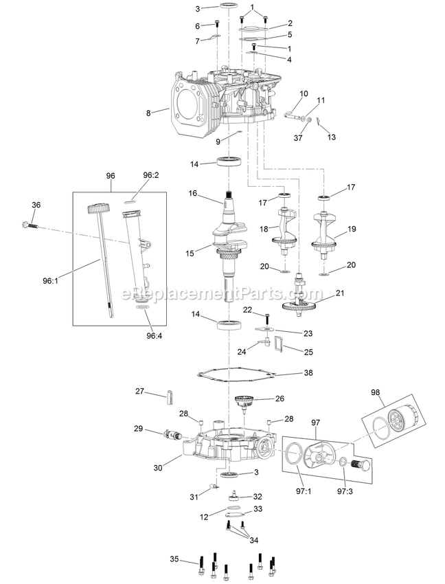 Crankcase Assembly Engine Assembly Diagram and Parts List for QTS452CEM34200 (315000000-315999999)(2015) Exmark Lawn Mower